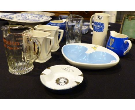 Large Beswick Babysham dish, six breweriana water jugs, Horlicks mixer and a Van Dyck ashtray