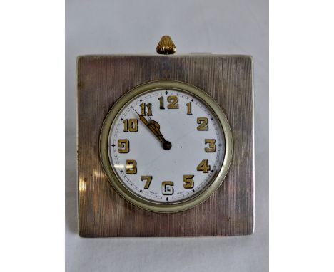 Hallmarked silver cased bedside clock. Birmingham 1922. Working at lotting up.