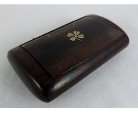 Hardwood snuff box with silver inlaid clover.