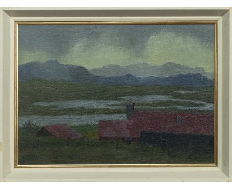 * ROBERT SAWYERS ARCA (BRITISH 1923 - 2002),ACHMORE, ISLE OF LEWIS oil on board, initialled, titled label versoimage size 38c