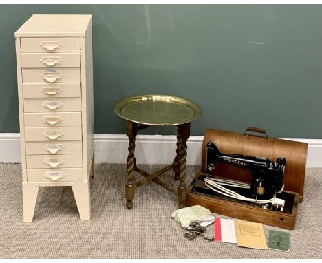 PLUS LOT 9 - VINTAGE FURNITURE ASSORTMENT (3) - painted metal multi-drawer cabinet, 87cms H, 29cms W, 41cms D, a wooden cased