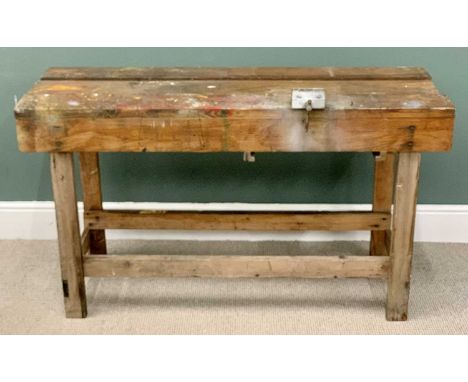 VINTAGE CARPENTER'S/GARAGE WORKBENCH - with a small vice attached, 79cms H, 138cms W, 48cms D