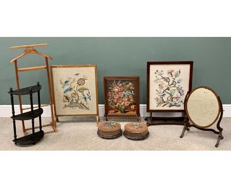 PLUS LOT 47 - FURNISHING ASSORTMENT - to include firescreens (3), a pair of Victorian tapestry top footstools. valet stand, w