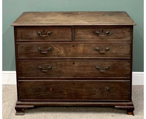 GEORGIAN MAHOGANY CHEST - of two short over three long oak lined drawers having brass circular back plates and swan neck hand