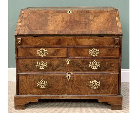GEORGE IV WALNUT BUREAU - the fall front interior with pigeonholes and drawers above a slide open well, the base having two s