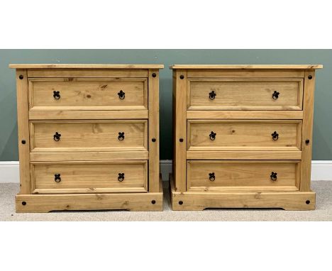 CHESTS OF DRAWERS - a pair, Mexican pine, each having three drawers, 92cms H, 92cms W, 49cms D
