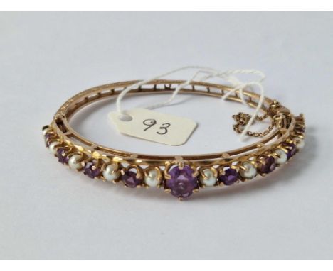 A AMETHYST AND PEARL BANGLE 9CT 15.9 GMS