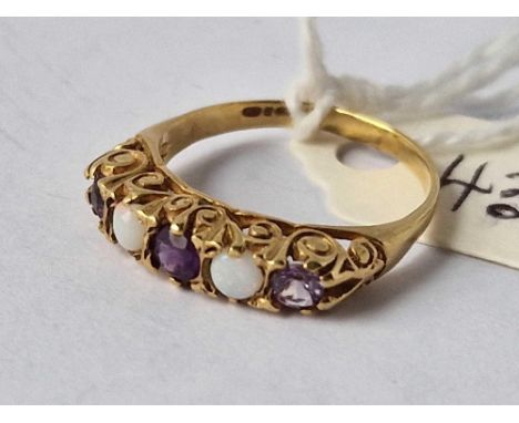 A amethyst and opal ring 9ct size K 1.9 gms