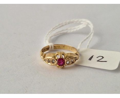 Antique 18ct gold ruby ring with rose diamond shoulders, hallmarked Birmingham 1910, size i