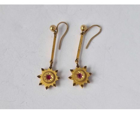A pair of Edwardian ruby set earrings 15ct gold
