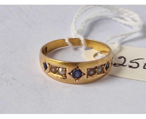 A Victorian sapphire and pearl ring Birmingham 1883 15ct gold size N