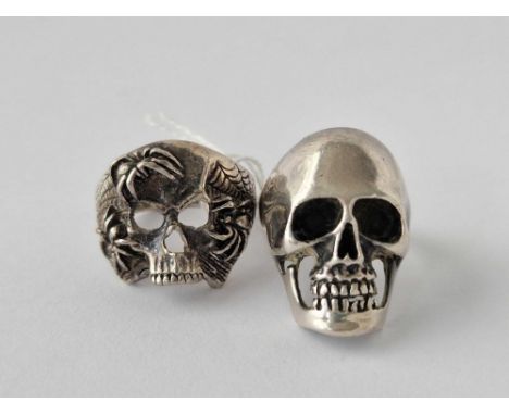 Two silver skull rings sizes Y and Z plus Two