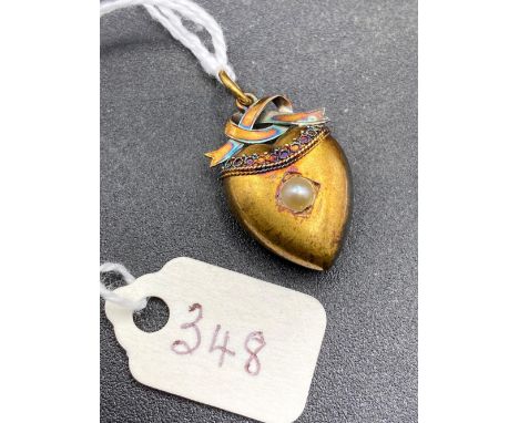 15ct Gold &amp; Pearl Heart Pendant the Decorated Heart with Ribbon and Lovers Knot Detail&nbsp;