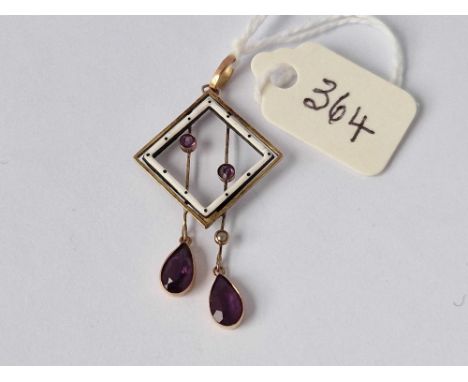 A antique 9ct and silver enamel and amethyst pendant