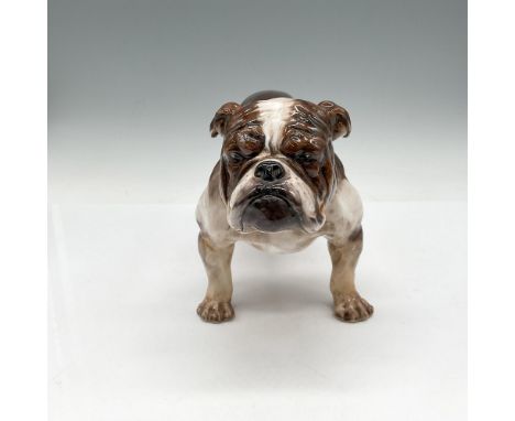 Glossy finish over brown and white coat with lighter underbody wearing a studded collar. Royal Doulton backstamp. Artist: Fre