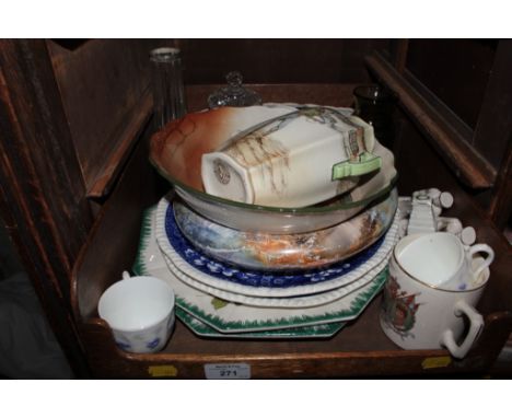 A Royal Doulton Dickens vase, Bill Sykes bowl, and Alfred Jungle vase, various crested china and Adderleys part tea service a