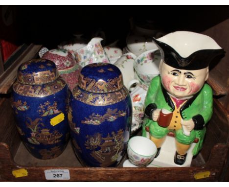 A pair of Carlton ware Chinese style ginger jars and covers, a Mintons Haddon Hall part tea service, other teawares, ginger j