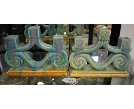 A pair of Beswick art deco triple candlesticks, 22cm 