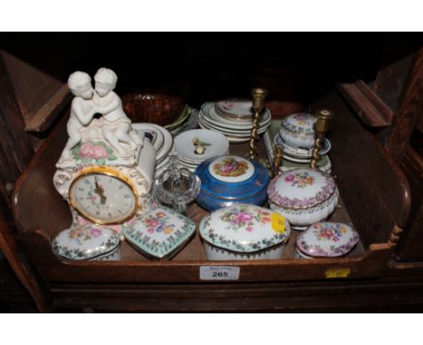 A collection of Limoges and German trinket boxes, miniature saucers and other ornaments 