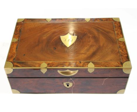 A 19th century brass bound mahogany and burr elm Necessaire de Voyages, Makers label for Garnesson, Palais Royal, Paris, of r