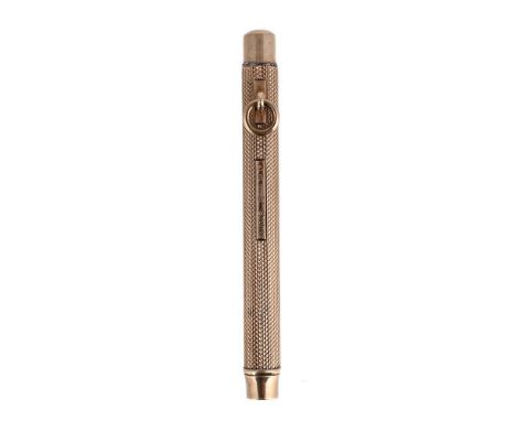 A 9 CARAT GOLD PROPELLING PENCIL SAMPSON MORDAN &amp; CO., LONDON 1930 With engine turned decoration and engraved Mary from P