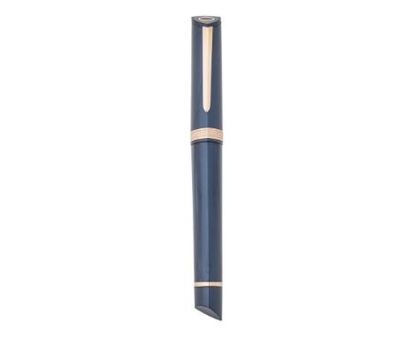 
	
		OMAS, 360
		A PEARLESCENT FOUNTAIN PEN
		Cap and Barrel: Triangular blue pearlescent resin, with rose plated clip and ba