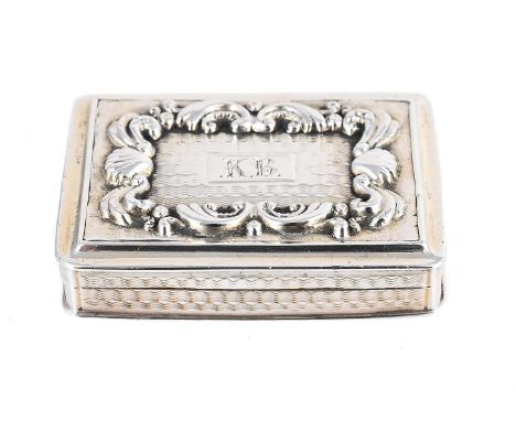 
	
		A GEORGIAN SILVER RECTANGULAR VINAIGRETTE
		MARKS OBSCURED
		With a chased C-scroll and shell border, engine turned deco