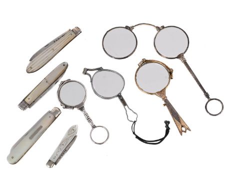 
	
		Y&nbsp;A COLLECTION OF LORGNETTES AND PEN KNIVES
		To include: a pair of French silver lorgnettes, boar&#39;s head marks
