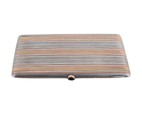 
	
		A FRENCH GOLD AND SILVER CIGARETTE CASE
		MIXED ARTICLE MARK
		With striated decoration, sapphire set thumb piece and th