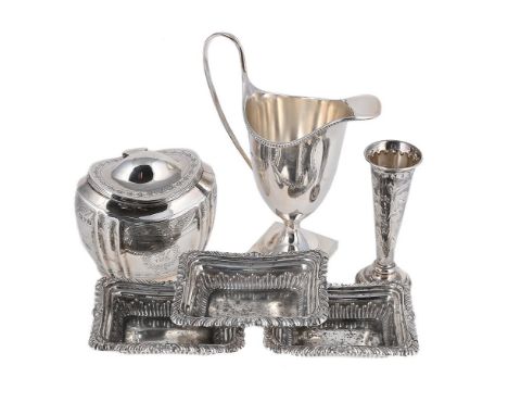 
	
		A COLLECTION OF SILVER ITEMS
		To include: a helmet shaped cream jug by C. J. Vander Ltd., London 1966, with a beaded bo