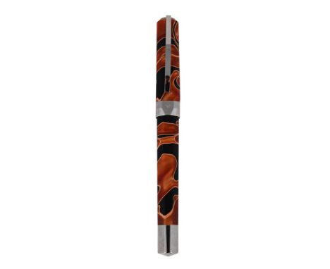 
	
		VISCONTI, OPERA, VERTIGO
		A MOTTLED RESIN FOUNTAIN PEN
		Cap and Barrel: Mottled orange-brown and black resin
		Nib and