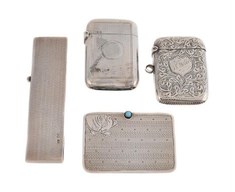 
	
		Y&nbsp;FOUR SILVER ITEMS
		To include: a Victorian vesta case by Sampson Mordan &amp; Co., London 1893, with engine turn