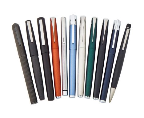 
	
		LAMY, ELEVEN ASSORTED PENS
		
		To include: 
		LAMY, SCALA
		Cap and Barrel: Pearlescent blue fountain pen, the cap with