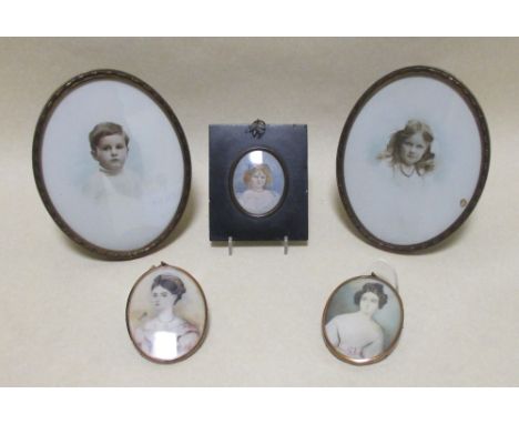 Three portrait miniatures and two photographic miniatures (5) 
