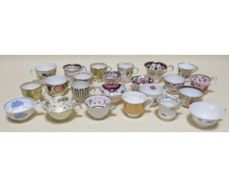 A Collection of English 19th century porcelain and bone china cups and saucers, variously hand painted, condition varies and 