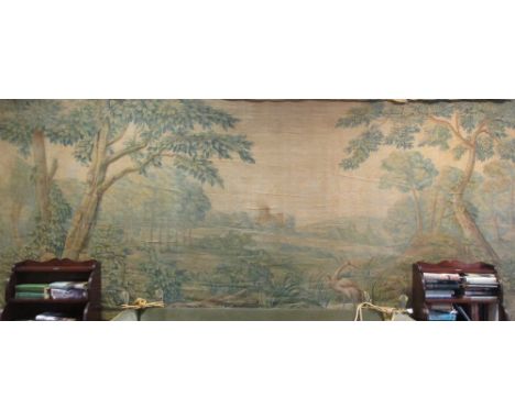 A large printed tapestry of a landscape, 195 x 392cm 