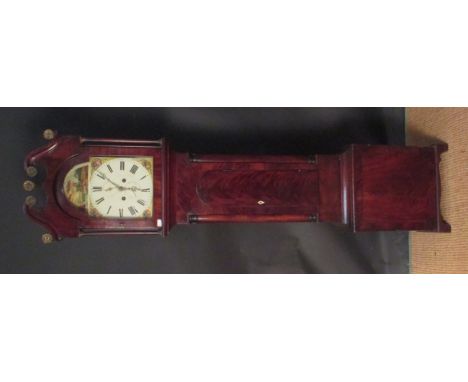 A 19th century mahogany 8 day longcase clock, with painted arched 12inch dial, seconds and calendar dials, the trunk with arc