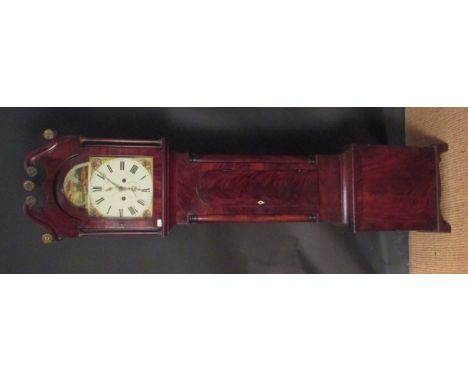 A 19th century mahogany 8 day longcase clock, with painted arched 12inch dial, seconds and calendar dials, the trunk with arc