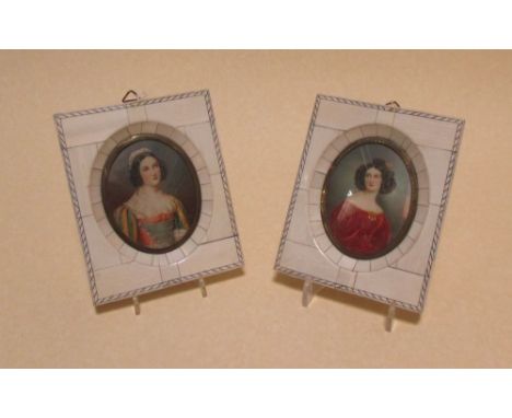 A pair of oval portrait miniatures of ladies signed 'Ross', inscribed to the reverse 'Helen Sedlmayr' and 'Ann Kaula', early 
