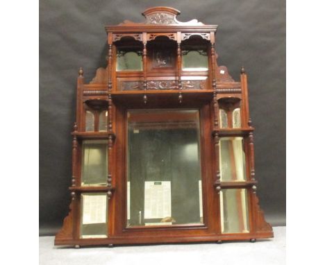 A 19th century mahogany overmantle mirror with shelf arrangement and a modern gilt framed mirror (2) 