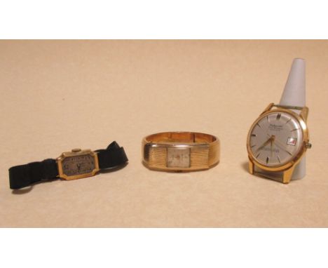 A gentleman's Continental Gulf Stream wristwatch in gold plated case, a ladys wristwatch with case stamped 18k and a ladys Ba