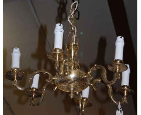 A PAIR OF brass six light hanging electrolier WITH MATCHING PAIR OF WALL SCONCES (4)