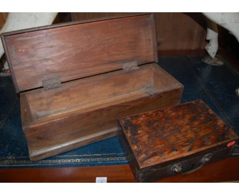 A 19th century pine hinge top tool box, together with further pine hinged carrying box (2)
