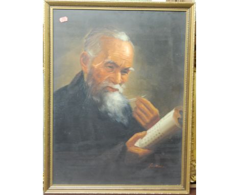 Continental school - Half length portrait of a bearded gentleman, oil on canvas; and A Harris - Before the Off, oil on canvas