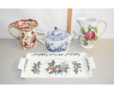 Mixed Lot: Masons Red Mandalay jug, further Portmeirion jug, Portmeirion tray and Old Chelsea teapot