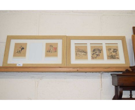 Cecil Aldin, two framed groups of small prints of dogs