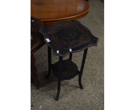 Early 20th century poker work lamp table with floral decoration