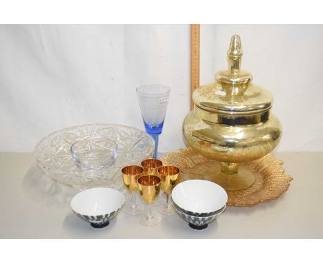 Mixed lot - glass bowls, large covered glass sweet jar and other assorted items