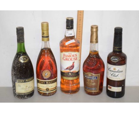 Bottle of Martell Cognac, 1 ltr bottle Famous Grouse Whisky, Canadian Club whiskey and others (5)