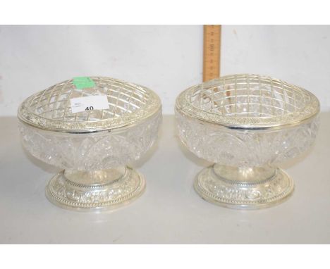 Pair of modern cut glass and silver plated rose bowls